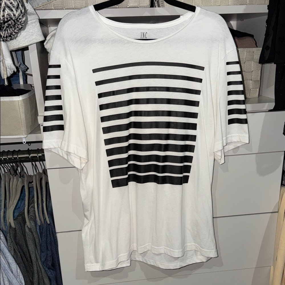 INC International Concepts Men's Striped Black and White Tee